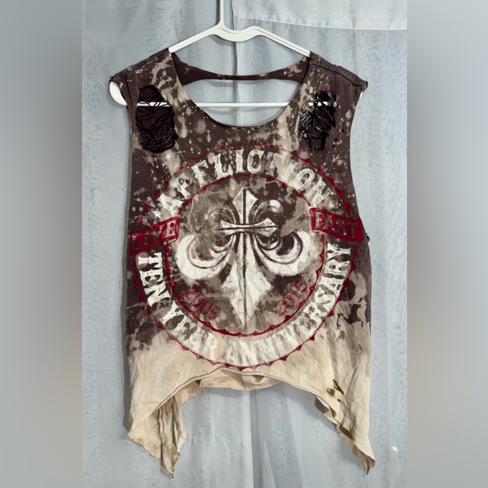 Affliction Brown and Red Graphic Tank Top